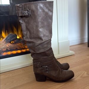 Brown Leather Knee-High Boots